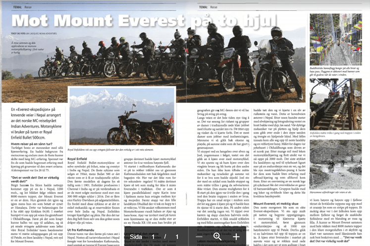 artikkel om Nepal turen i NMCUs medlemsblad MC bladet
